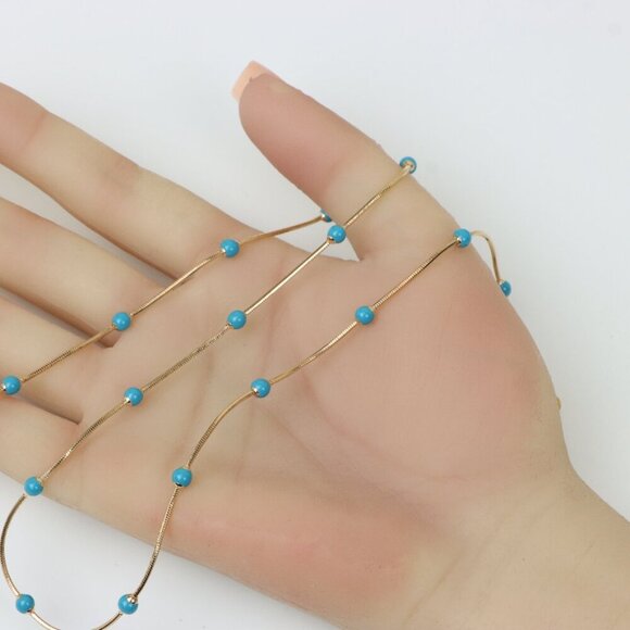 Rose Gold Chain Necklace with Blue Beads Elegant Style, XPNL0256 - Picture 4 of 12